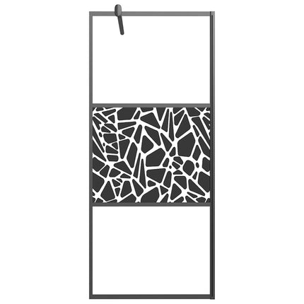 brusevæg 90x195 cm sikkerhedsglas med stendesign sort