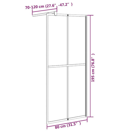 brusevæg 80x195 cm mørk hærdet glas