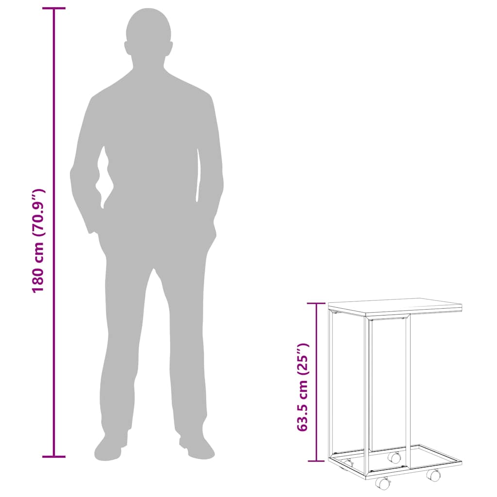 sidebord med hjul 40x30x63,5 cm konstrueret træ sort