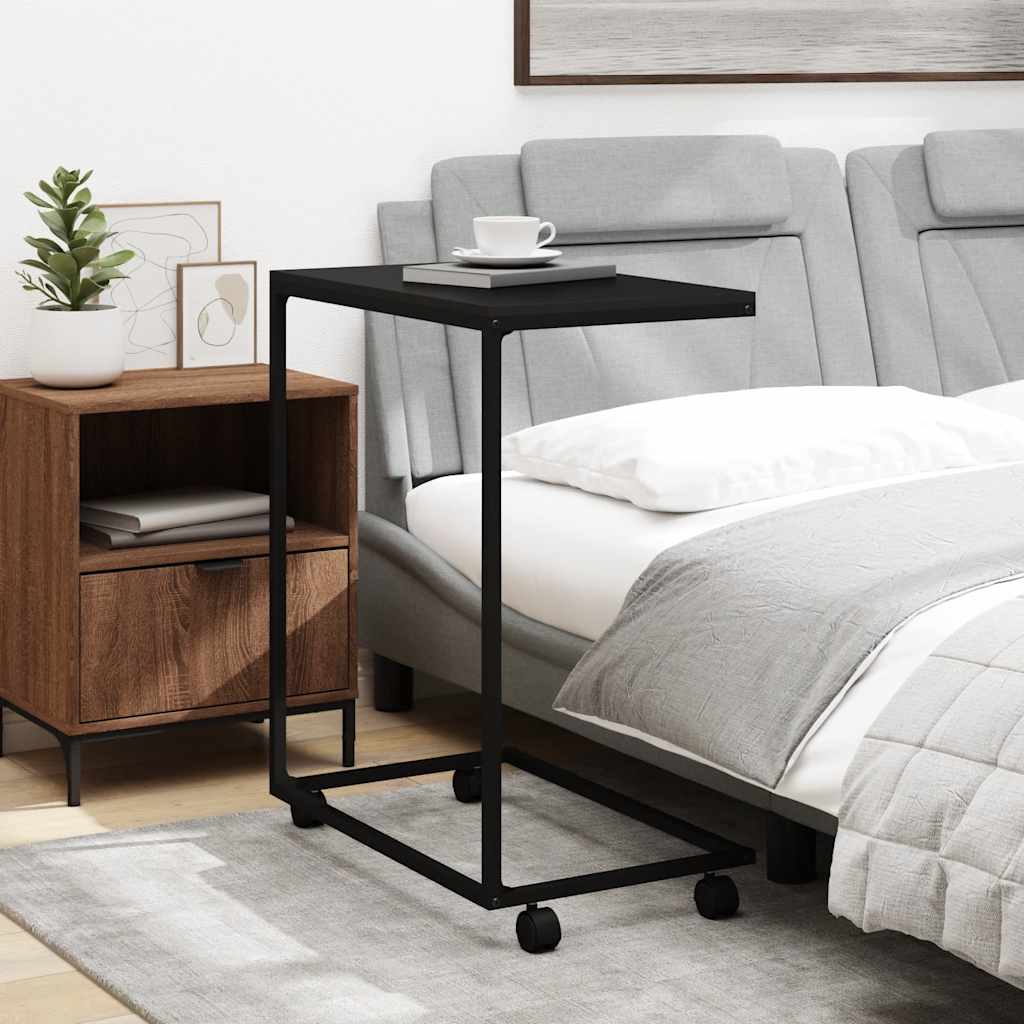 sidebord med hjul 55x35x70 cm konstrueret træ sort