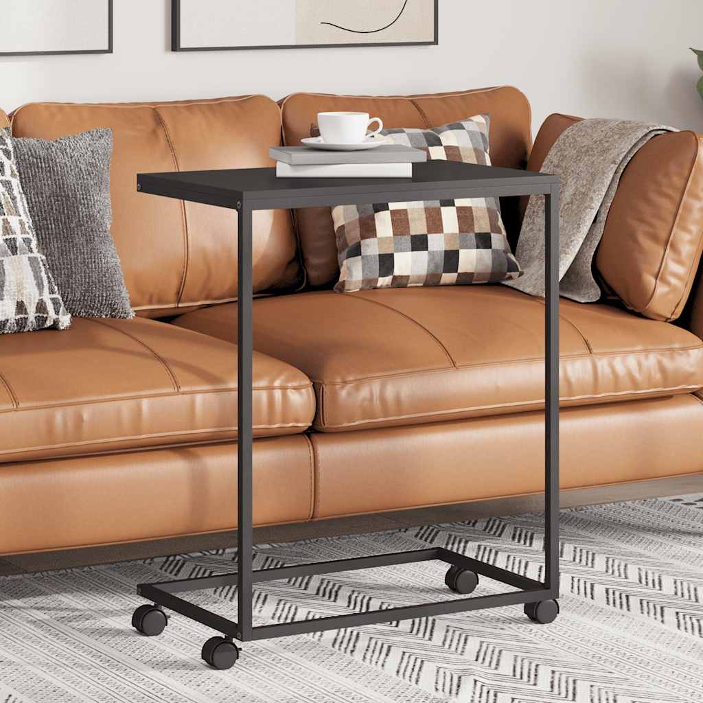 sidebord med hjul 55x35x70 cm konstrueret træ sort