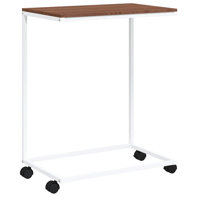 sidebord med hjul 55x35x70 cm konstrueret træ hvid