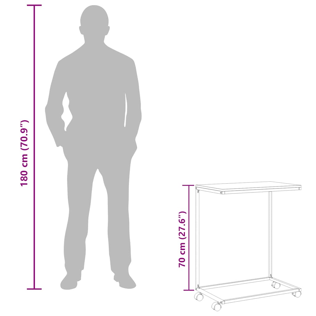 sidebord med hjul 55x35x70 cm konstrueret træ hvid