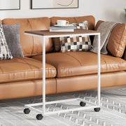 sidebord med hjul 55x35x70 cm konstrueret træ hvid