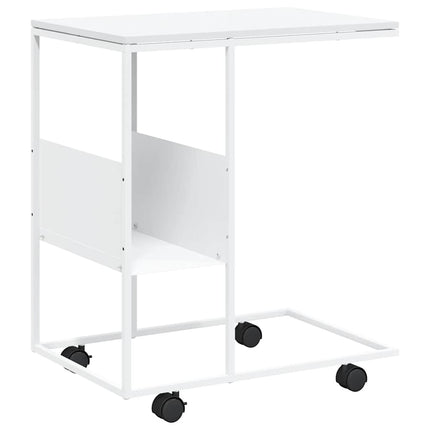 sidebord med hjul 55x36x63,5 cm konstrueret træ hvid