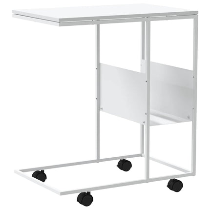 sidebord med hjul 55x36x63,5 cm konstrueret træ hvid