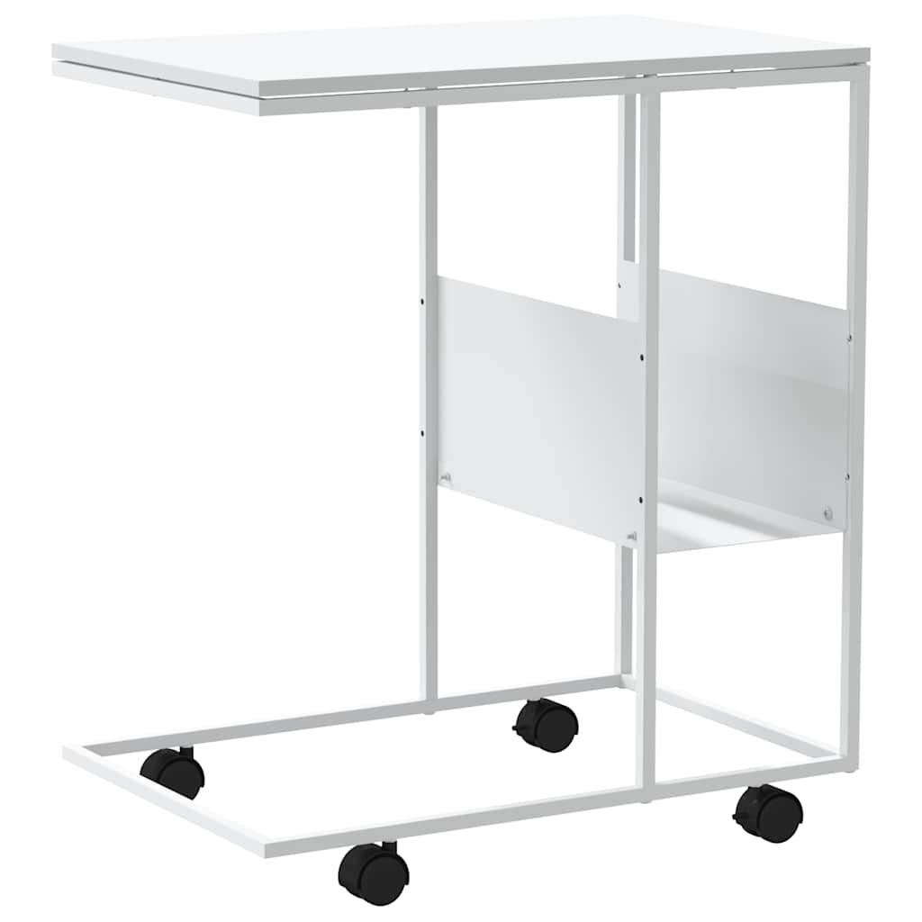 sidebord med hjul 55x36x63,5 cm konstrueret træ hvid