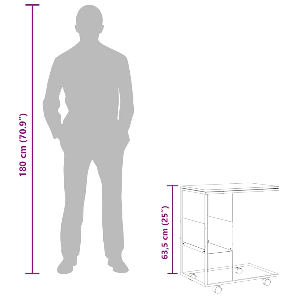 sidebord med hjul 55x36x63,5 cm konstrueret træ hvid