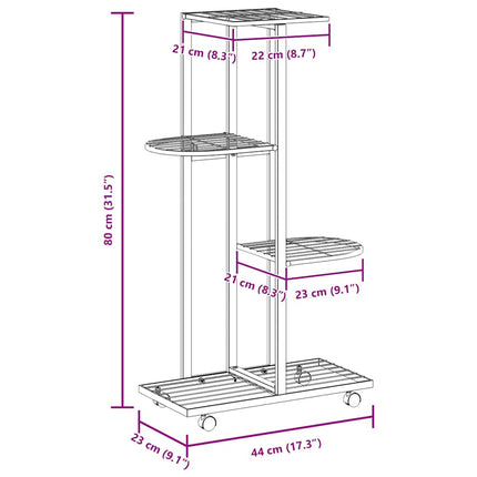 blomsterstativ 4 niveauer med hjul 44x23x80 cm jern hvid