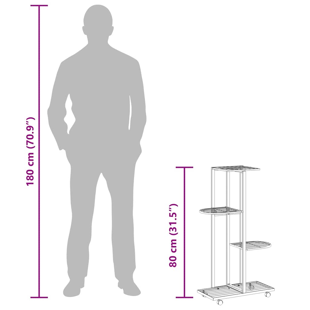 blomsterstativ 4 niveauer med hjul 44x23x80 cm jern hvid
