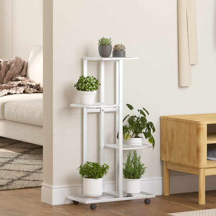 blomsterstativ 4 niveauer med hjul 44x23x80 cm jern hvid