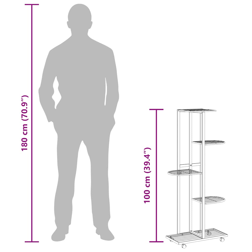 blomsterstativ 5 niveauer med hjul 44x23x100 cm jern sort