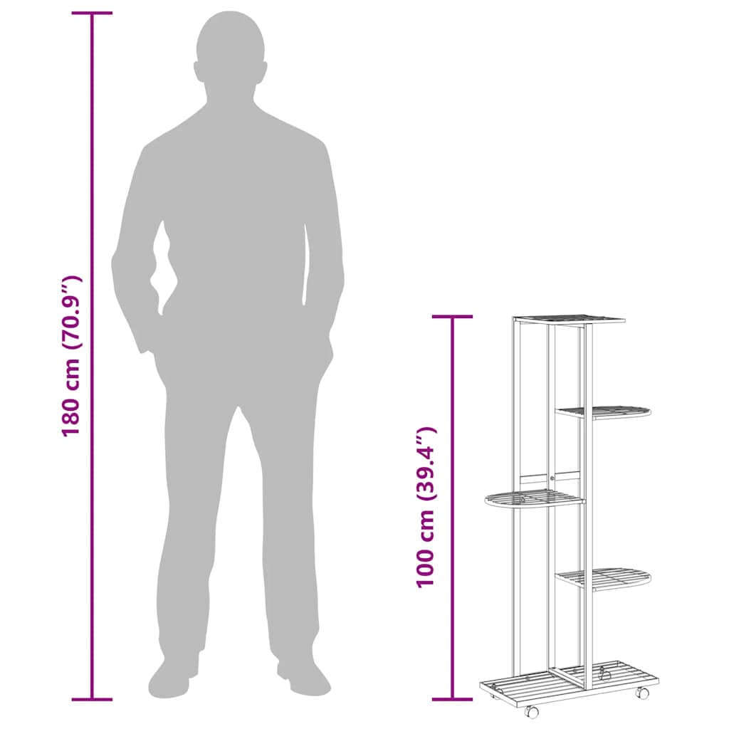 blomsterstativ 5 niveauer med hjul 44x23x100 cm jern hvid
