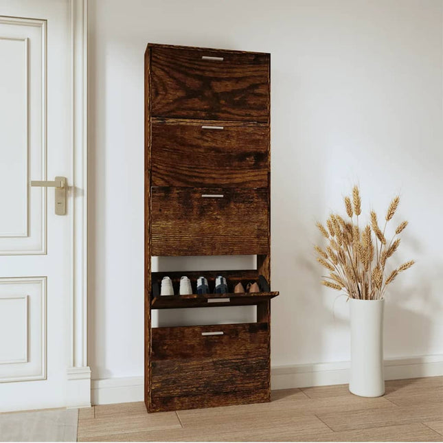 skoskab 59x17x169 cm konstrueret træ røget egetræsfarve