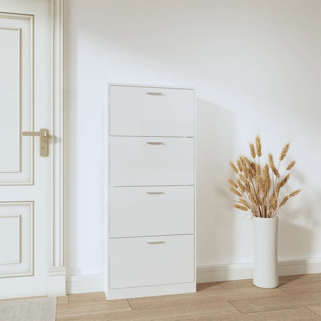 skoreol 59x17x150 cm konstrueret træ hvid højglans