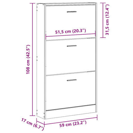 skoskab 59x17x108 cm konstrueret træ røget egetræsfarve