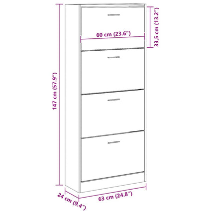 skoskab 63x24x147 cm konstrueret træ røget egetræsfarve