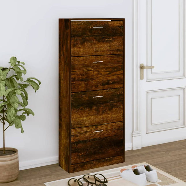 skoskab 63x24x147 cm konstrueret træ røget egetræsfarve