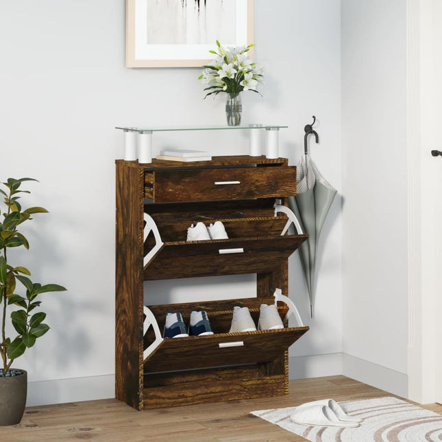 skoskab 63x24x104 cm konstrueret træ røget egetræsfarve