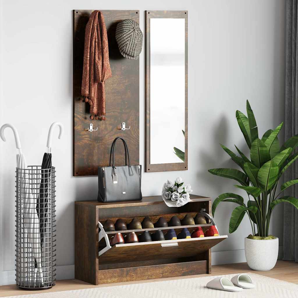 3-i-1 skoskabssæt konstrueret træ røget egetræsfarve billede