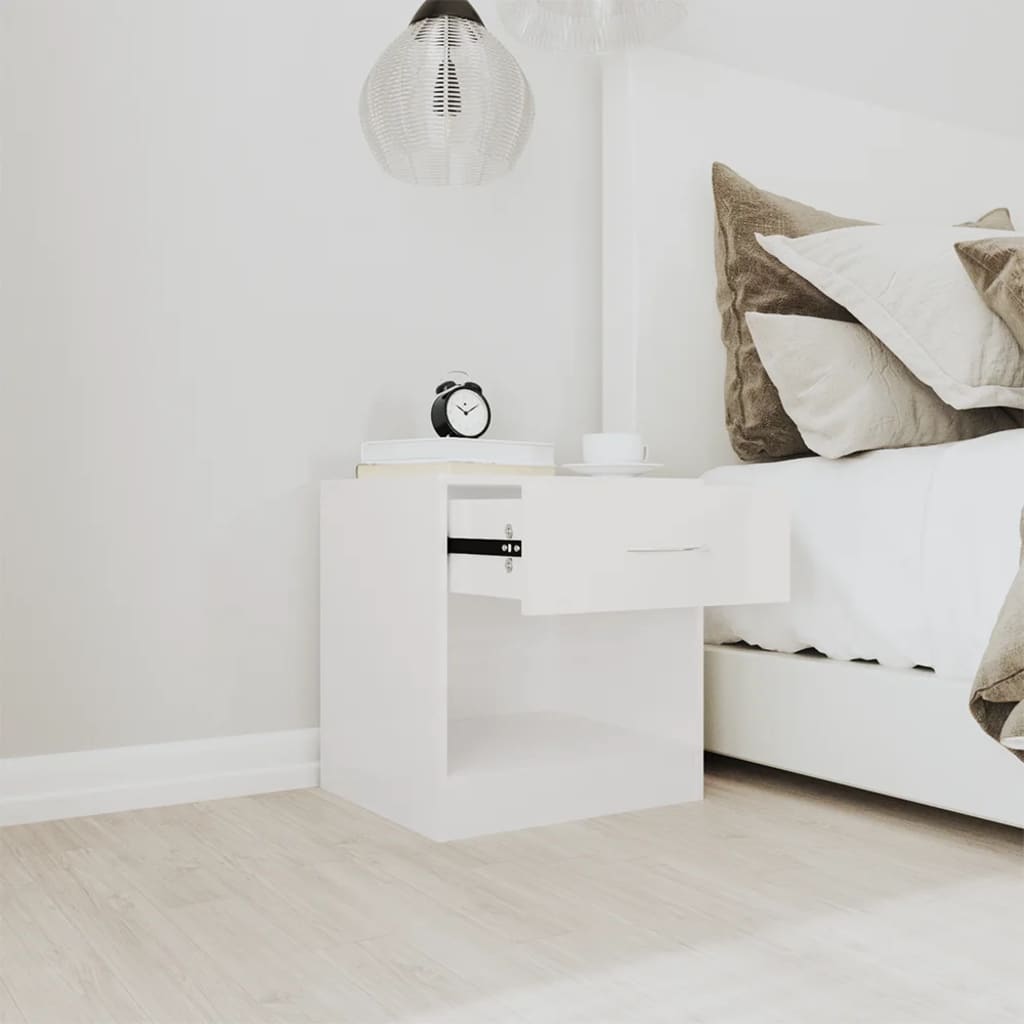 sengeborde 2 stk. med skuffe hvid højglans