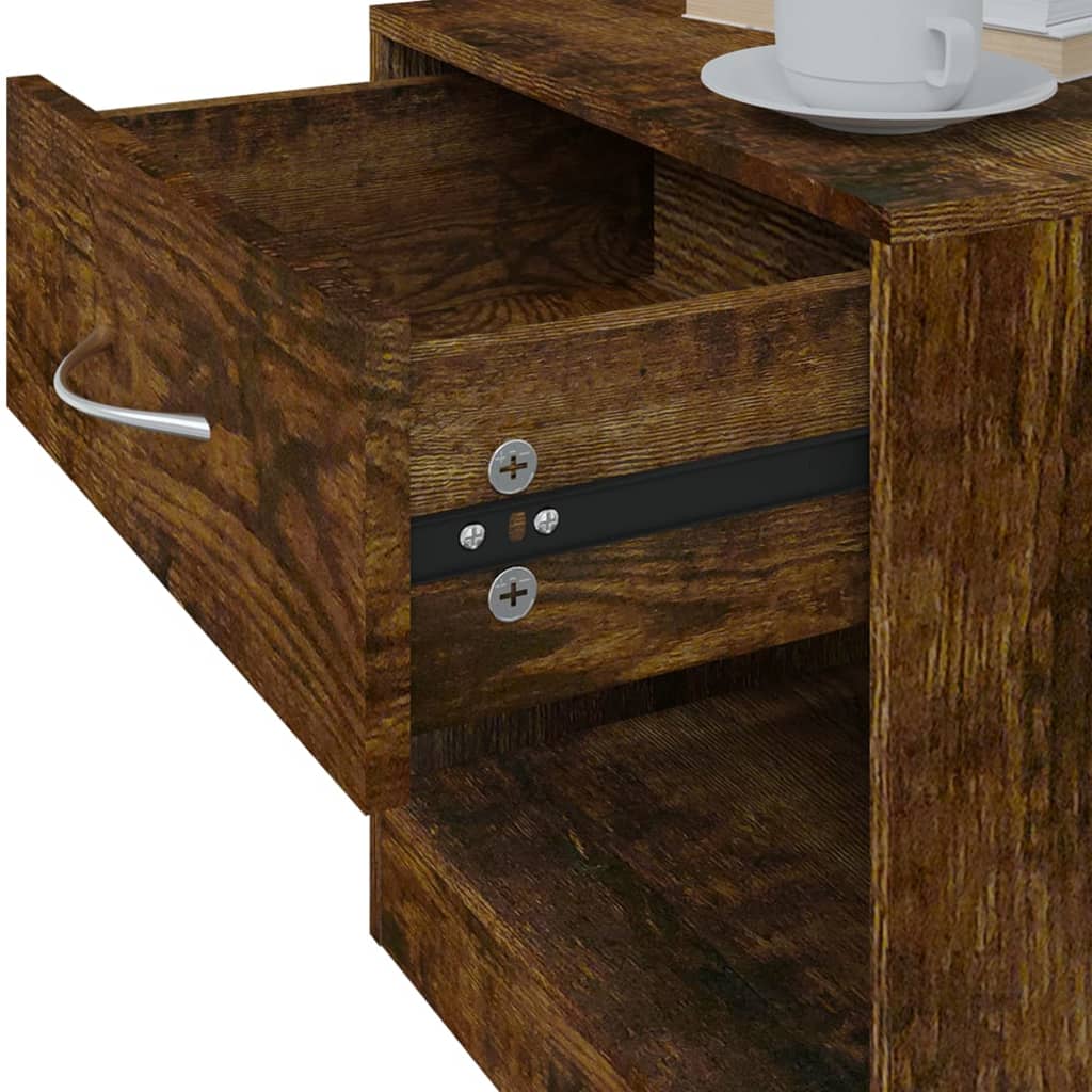 sengeborde 2 stk. med skuffe røget egetræsfarve