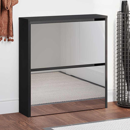 skoskab med spejl 2 hylder 63x17x67 cm sort