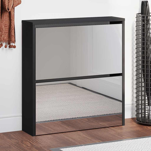 skoskab med spejl 2 hylder 63x17x67 cm sort