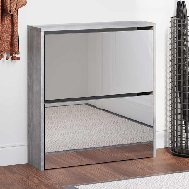 skoskab med spejl 2 hylder 63x17x67 cm grå sonoma-eg