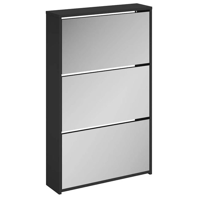skoskab med spejl 3-lags sort 63x17x102,5 cm
