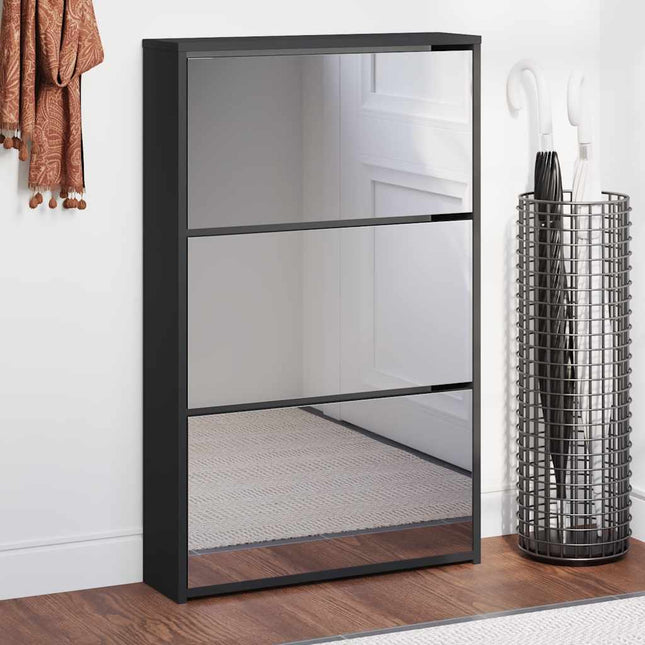 skoskab med spejl 3-lags sort 63x17x102,5 cm
