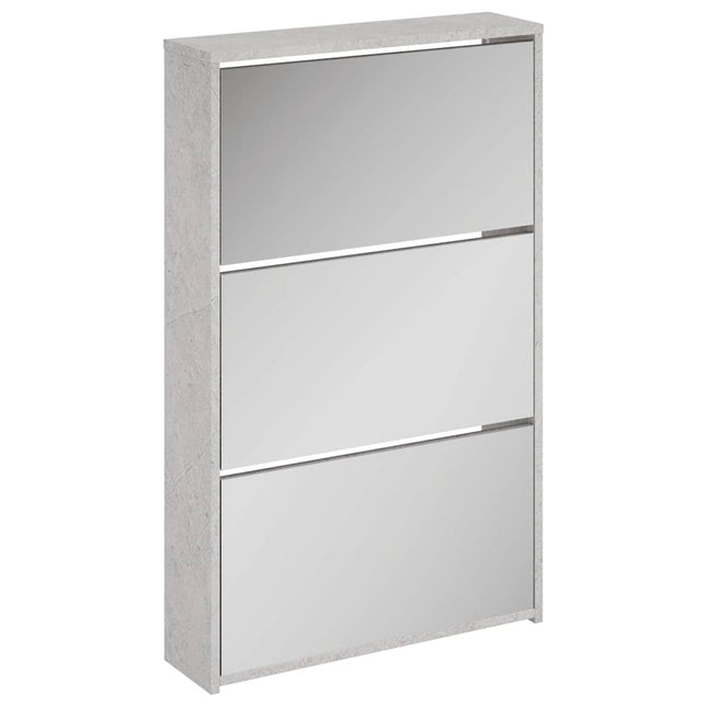 skoskab med spejl 3 hylder 63x17x102,5 cm betongrå