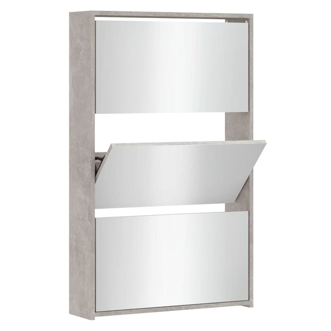 skoskab med spejl 3 hylder 63x17x102,5 cm betongrå