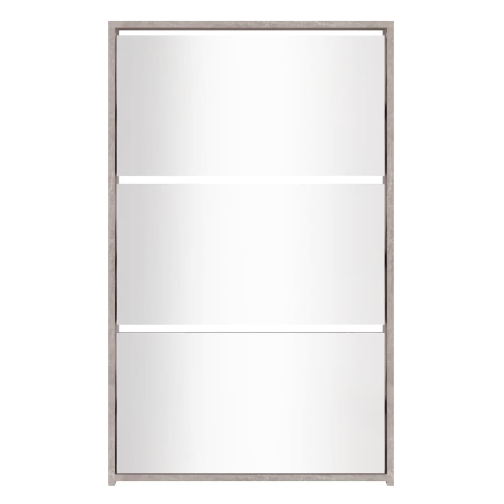 skoskab med spejl 3 hylder 63x17x102,5 cm betongrå