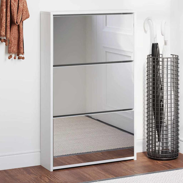 skoskab med spejl 3-lags højglans hvid 63x17x102,5 cm