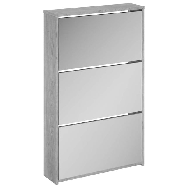 skoskab med spejl 3 hylder 63x17x102,5 cm grå sonoma-eg