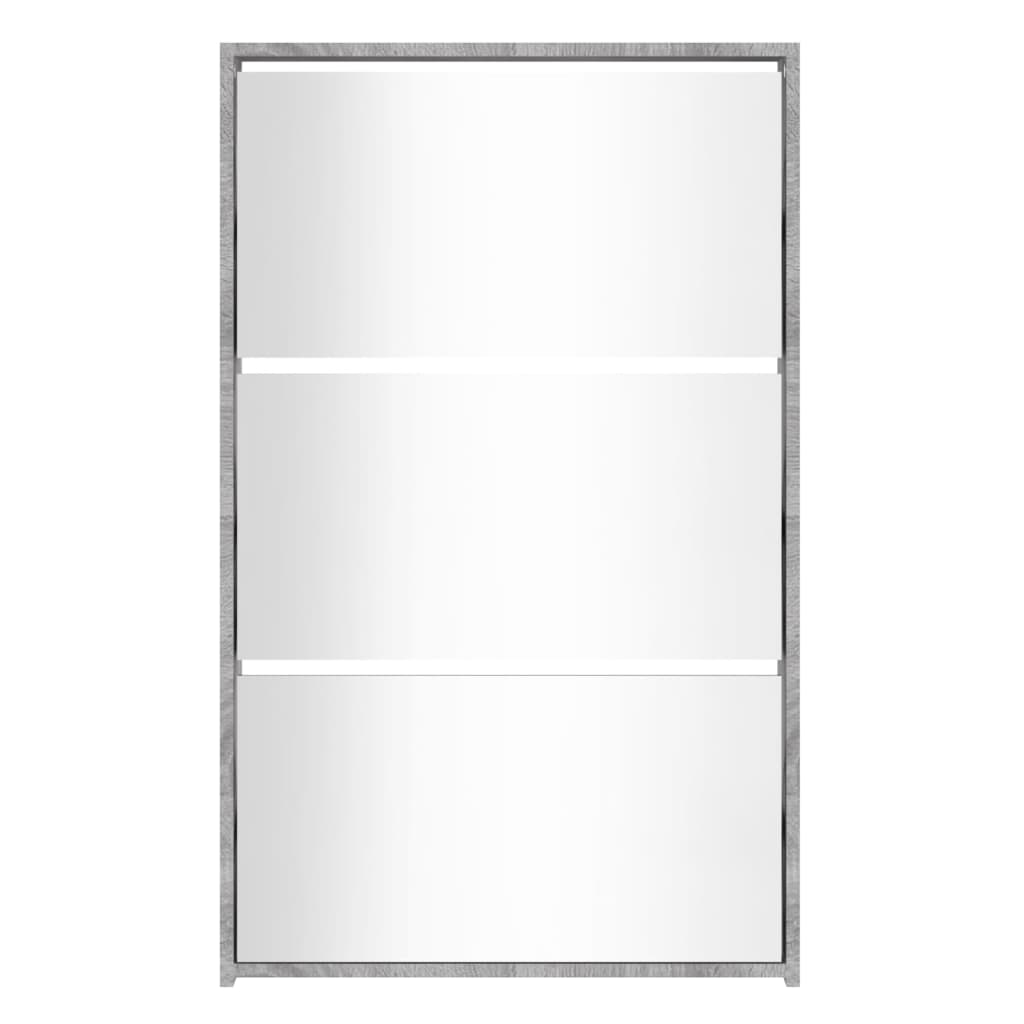 skoskab med spejl 3 hylder 63x17x102,5 cm grå sonoma-eg