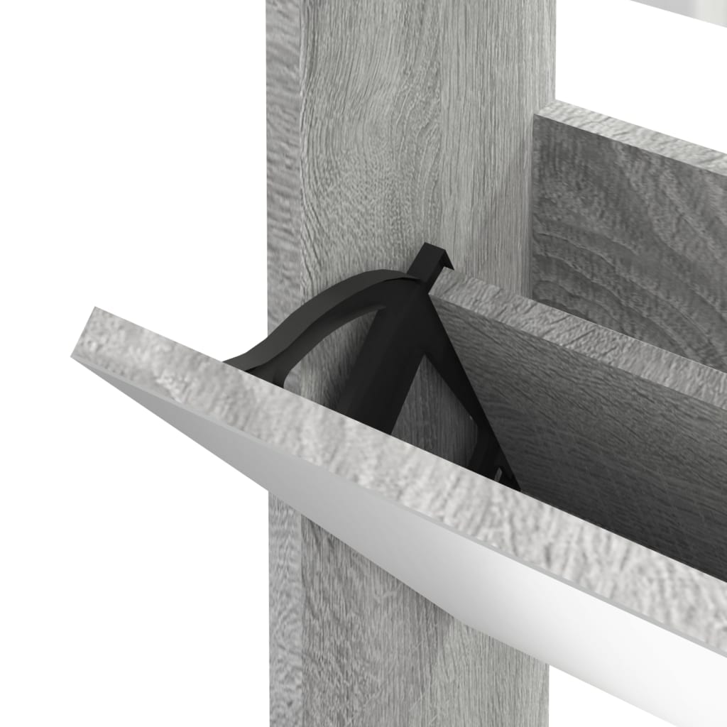 skoskab med spejl 3 hylder 63x17x102,5 cm grå sonoma-eg