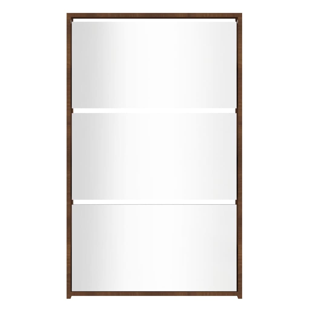 skoskab med spejl 3 hylder 63x17x102,5 cm brun egetræsfarve