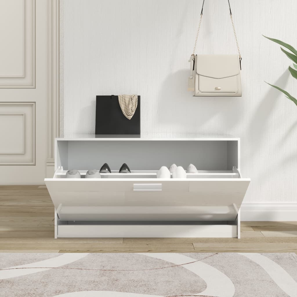 skobænk højglans hvid 80x24x45 cm konstrueret træ