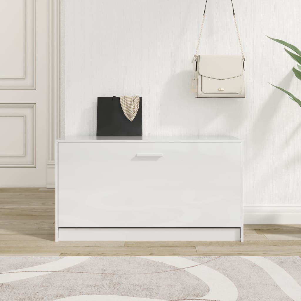 skobænk højglans hvid 80x24x45 cm konstrueret træ