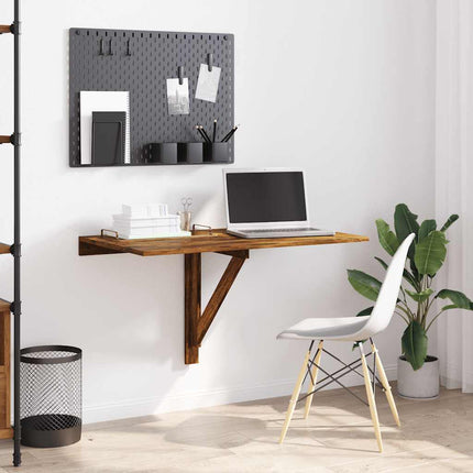 væghængt klapbord 100x60x56 cm konstrueret træ røget egetræ