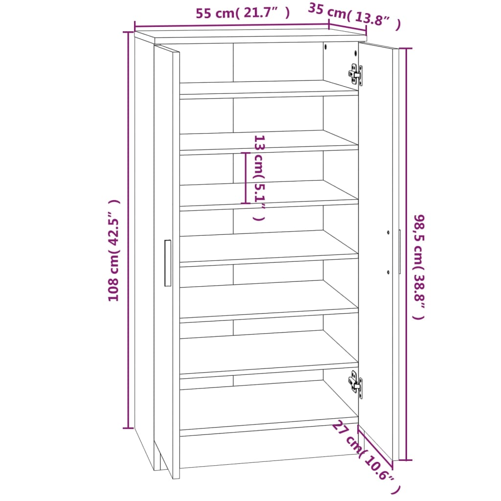 skoskab 55x35x108 cm konstrueret træ sort