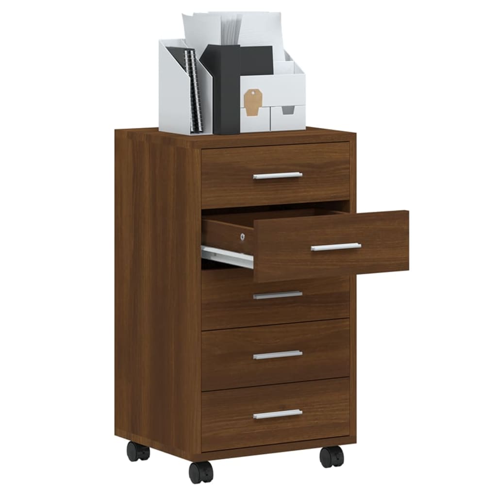kommode med hjul konstrueret træ brun egetræ