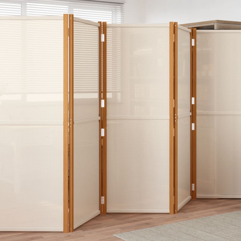 5-panels rumdeler 350×180 cm - cremefarvet foldeskærm i akacietræ