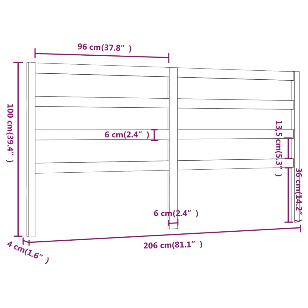 sengegærde 206x4x100 cm massivt fyrretræ sort