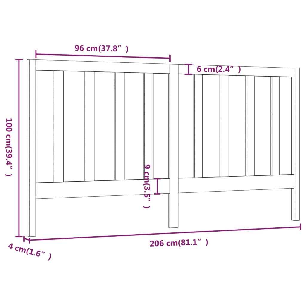 sengegærde 206x4x100 cm massivt fyrretræ sort