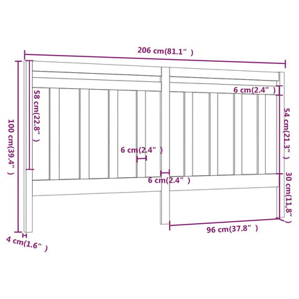sengegærde 206x4x100 cm massivt fyrretræ sort