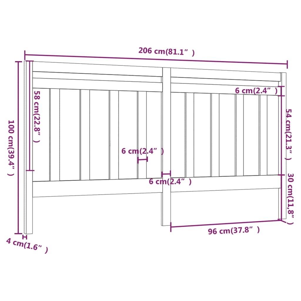 sengegærde 206x4x100 cm massivt fyrretræ sort