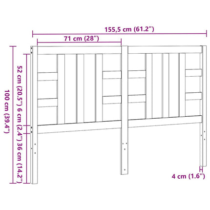 sengegærde 146x4x100 cm massivt fyrretræ grå